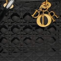 Pre Owned Dior Lady Dior Large Black Cannage Patent Leather Tote
