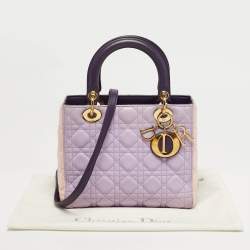Pre Owned Dior Lady Dior Medium Purple/Pink Cannage Leather Tote