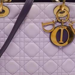 Pre Owned Dior Lady Dior Medium Purple/Pink Cannage Leather Tote