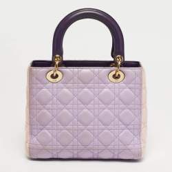 Pre Owned Dior Lady Dior Medium Purple/Pink Cannage Leather Tote