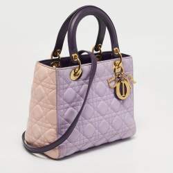 Pre Owned Dior Lady Dior Medium Purple/Pink Cannage Leather Tote