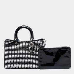 مملوكة مسبقًا Dior Black White Medium Patent and Tweed Diorissimo Satchel