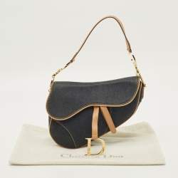 Pre Owned Dior Saddle Blue/Tan Denim and Leather Bag