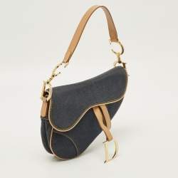 Pre Owned Dior Saddle Blue/Tan Denim and Leather Bag
