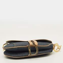 Pre Owned Dior Saddle Blue/Tan Denim and Leather Bag