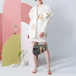 Pre Owned Dior Saddle Blue/Tan Denim and Leather Bag