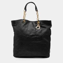 Pre Owned Dior Black Large Lambskin Cannage Lady Dior Soft Shopping Tote