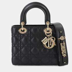 Pre Owned Christian Dior Lady Dior Small Black Leather Shoulder Bag