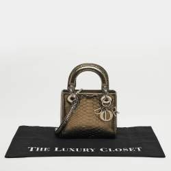 Pre Owned حقيبة يد ديور ليدي ديور صغيرة جلد بايثون معدني