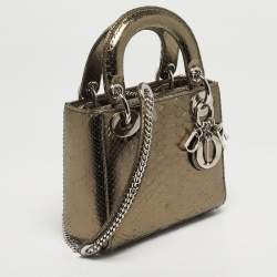 Pre Owned حقيبة يد ديور ليدي ديور صغيرة جلد بايثون معدني