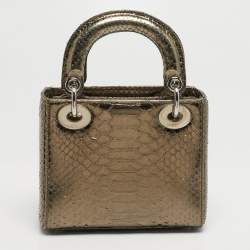 Pre Owned حقيبة يد ديور ليدي ديور صغيرة جلد بايثون معدني