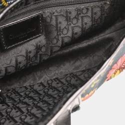 مملوكة مسبقًا Christian Dior Black Canvas Floral Saddle Handbag
