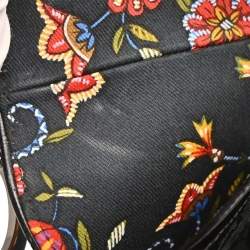 مملوكة مسبقًا Christian Dior Black Canvas Floral Saddle Handbag