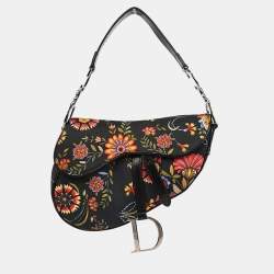 مملوكة مسبقًا Christian Dior Black Canvas Floral Saddle Handbag