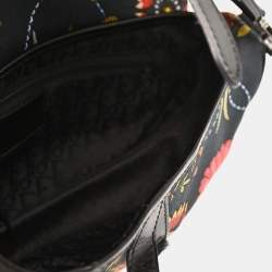 مملوكة مسبقًا Christian Dior Black Canvas Floral Saddle Handbag