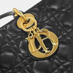 مملوكة مسبقًا حقيبة يد ديور ليدي ديور سوداء جلد ضأن كاناج 2way