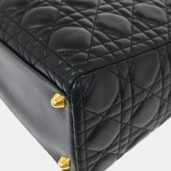 مملوكة مسبقًا حقيبة يد ديور ليدي ديور سوداء جلد ضأن كاناج 2way