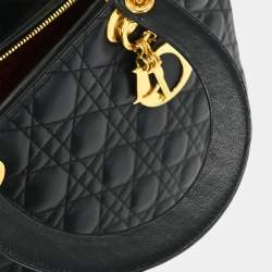 مملوكة مسبقًا حقيبة يد ديور ليدي ديور سوداء جلد ضأن كاناج 2way