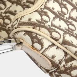 Pre Owned Christian Dior Off-white Embroidered Trotter Saddle Handbag