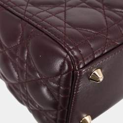 Pre Owned Dior Lady Dior Bordeaux Lambskin Leather Top Handle Bag