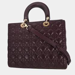 Pre Owned Dior Lady Dior Bordeaux Lambskin Leather Top Handle Bag