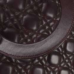 Pre Owned Dior Lady Dior Bordeaux Lambskin Leather Top Handle Bag