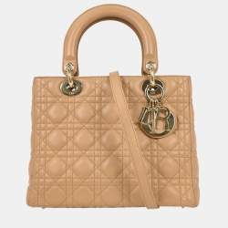 مملوكة مسبقًا Christian Dior Beige Lambskin Lady Dior Cannage 2way Handbag