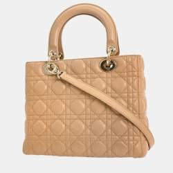 مملوكة مسبقًا Christian Dior Beige Lambskin Lady Dior Cannage 2way Handbag