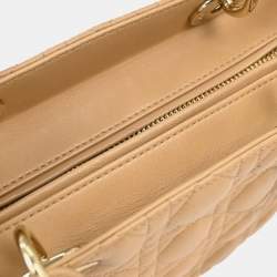 مملوكة مسبقًا Christian Dior Beige Lambskin Lady Dior Cannage 2way Handbag