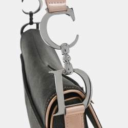 Pre Owned Christian Dior Gray Pink Denim Saddle Handbag