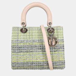 Pre Owned Christian Dior Green Tweed Lady Dior Handbag