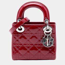 Pre Owned Dior Red Mini Patent Cannage Lady Dior