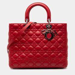 مملوكة مسبقًا Dior Red Large Lambskin Cannage Lady Dior