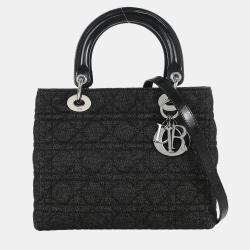 Pre Owned Christian Dior Black Denim Lady Dior Cannage Handbag