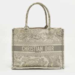 مملوكة مسبقًا Dior Book Medium Grey/White Toile de Jouy Embroidered Canvas Tote
