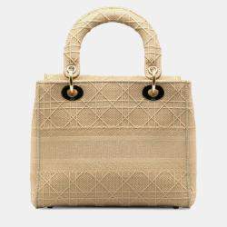 Pre Owned حقيبة كريستيان ديور ليدي دي-لايت/ كتف 2-طريقة قماش بيج