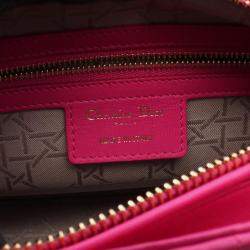 Pre Owned Christian Dior Dior Lady Cannage Handbag In Lambskin Leather Pink.