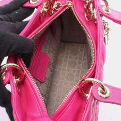 Pre Owned Christian Dior Dior Lady Cannage Handbag In Lambskin Leather Pink.