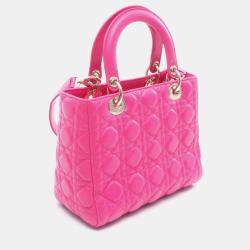 Pre Owned Christian Dior Dior Lady Cannage Handbag In Lambskin Leather Pink.