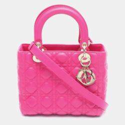 Pre Owned Christian Dior Dior Lady Cannage Handbag In Lambskin Leather Pink.