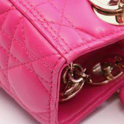 Pre Owned Christian Dior Dior Lady Cannage Handbag In Lambskin Leather Pink.