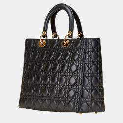 Pre Owned حقيبة يد/كتف ديور كاناج ليدي كبيرة جلد حمل أسود