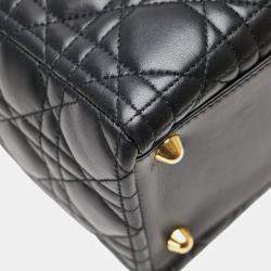 Pre Owned حقيبة يد/كتف ديور كاناج ليدي كبيرة جلد حمل أسود