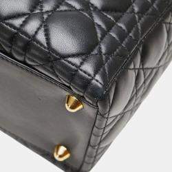 Pre Owned حقيبة يد/كتف ديور كاناج ليدي كبيرة جلد حمل أسود