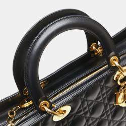 Pre Owned حقيبة يد/كتف ديور كاناج ليدي كبيرة جلد حمل أسود