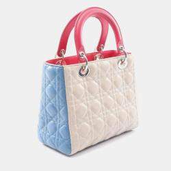 مملوكة مسبقًا حقيبة كريستيان ديور ليدي كاناج جلد بيج أزرق وردي