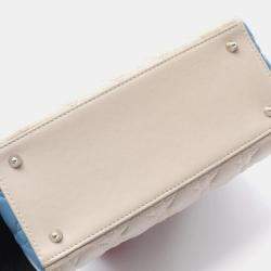 مملوكة مسبقًا حقيبة كريستيان ديور ليدي كاناج جلد بيج أزرق وردي