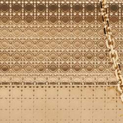 Pre Owned Dior Lady Dior Croisiere Gold Microcannage Patent Leather Wallet On Chain