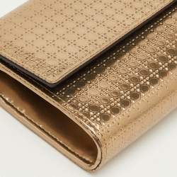 Pre Owned Dior Lady Dior Croisiere Gold Microcannage Patent Leather Wallet On Chain