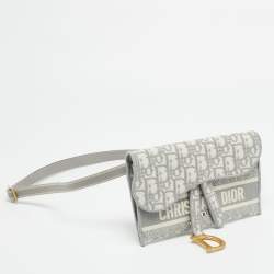 Pre Owned Dior Saddle Grey/White Oblique Canvas Belt Bag